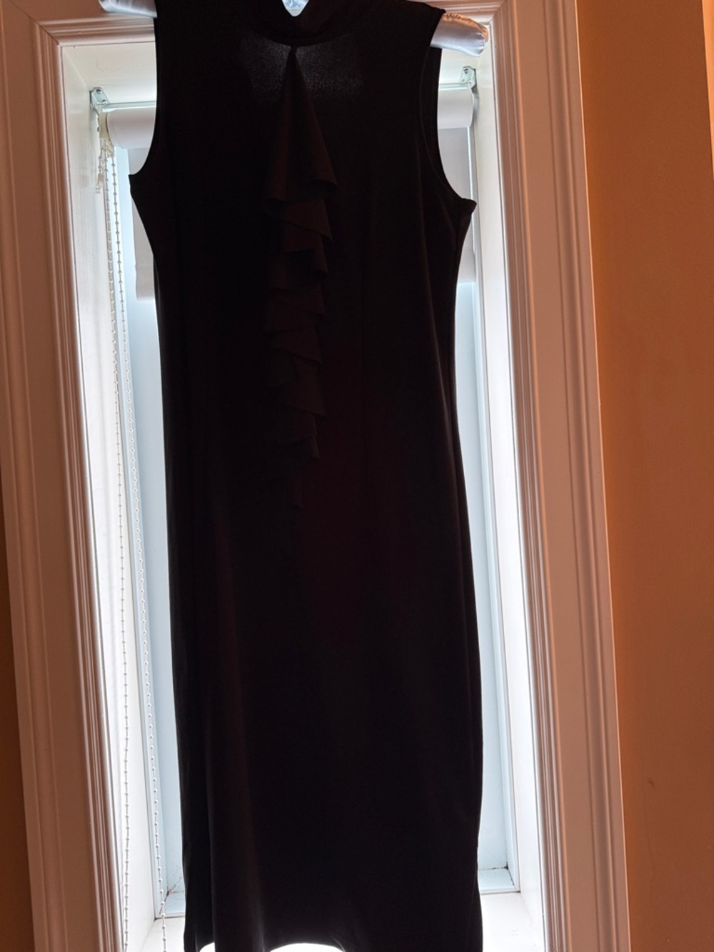 Sleeveless Black Midi Dress with Front Ruffle